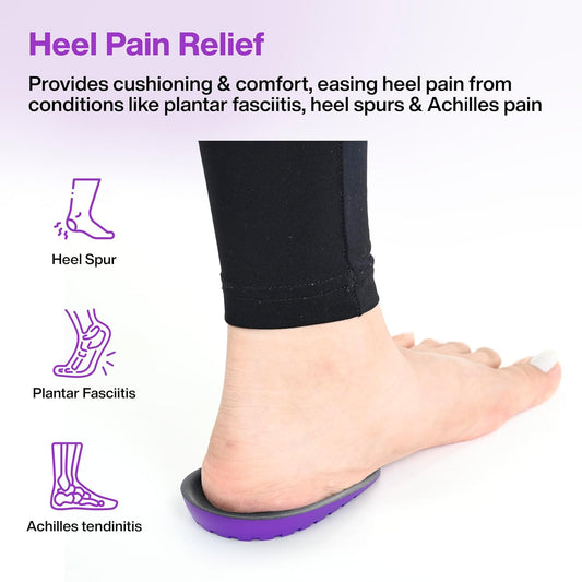 Pain Relief, Massaging Gel Heel Cups for All Day Cushioning & Comfort, Slim Design for Shock Absorption, Heel Spur & Plantar Fasciitis