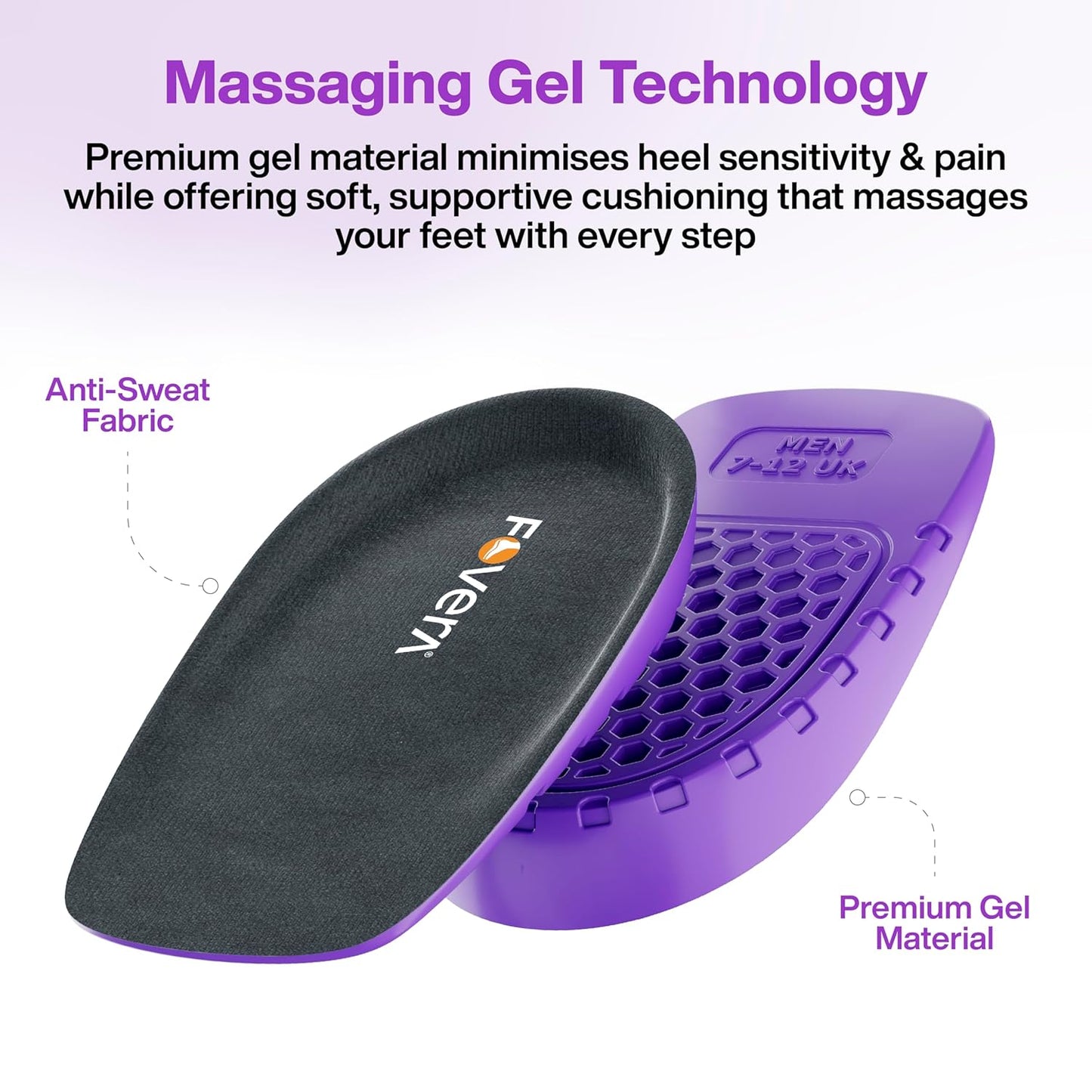 Pain Relief, Massaging Gel Heel Cups for All Day Cushioning & Comfort, Slim Design for Shock Absorption, Heel Spur & Plantar Fasciitis